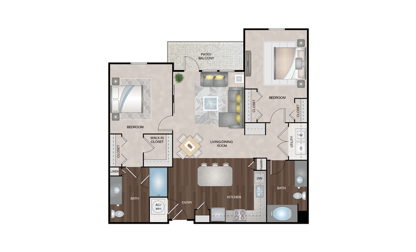 Driftwood 2 Bed 2 Bath Floorplan