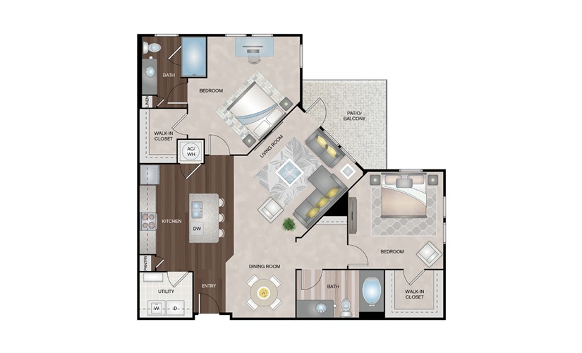 Dune 2 Bed 2 Bath Floorplan